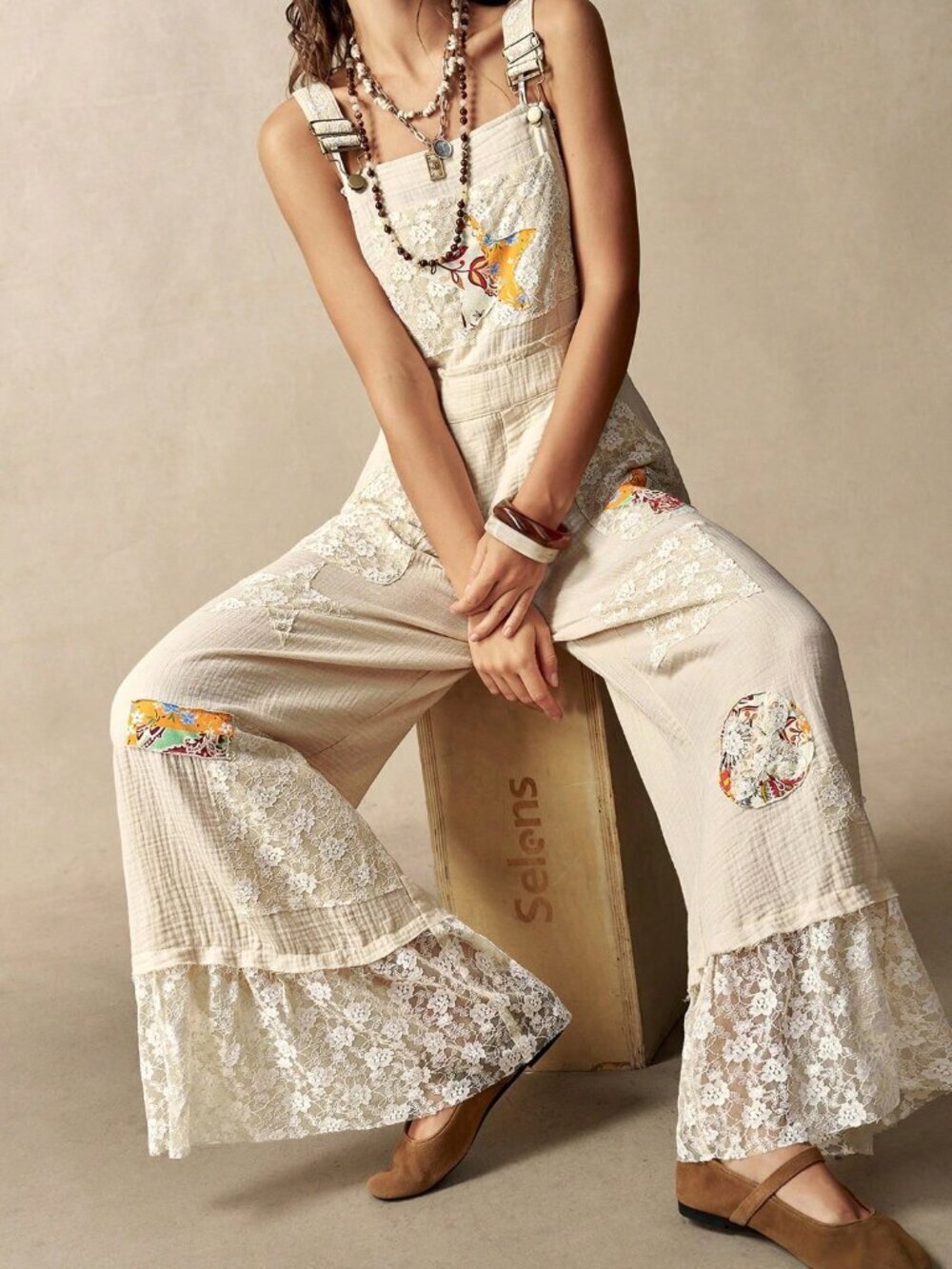Multicolor Elegant Boho Women's Cotton Patchwork Print Jumpsuit